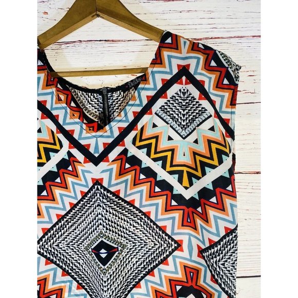 BeBop Dress Womens Large Shift Tunic Aztec Tribal Bold Print Sleeveless Back Zip - Picture 5 of 12
